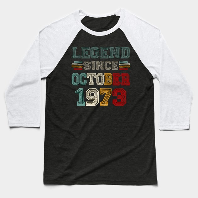 50 Years Old Legend Since October 1973 50th Birthday Baseball T-Shirt by Gearlds Leonia